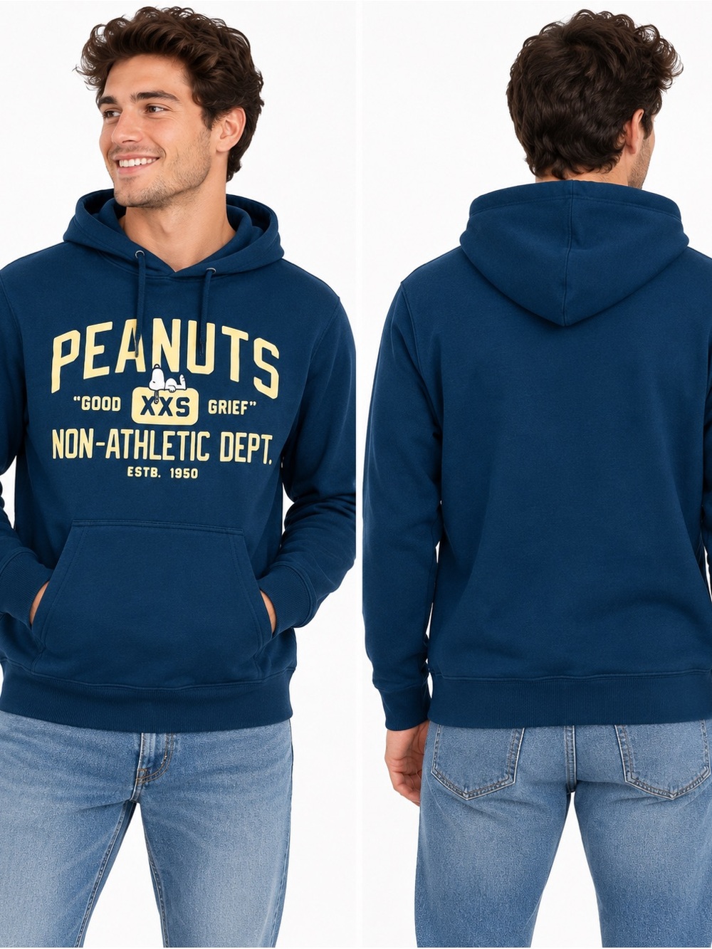 Peanuts Snoopy “Good Grief” Non-Athletic Dept Hoodie Navy Blue Size Small